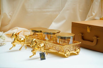 Royal Golden Chariot Dry Fruit Jar Set – Luxury Gift Serveware