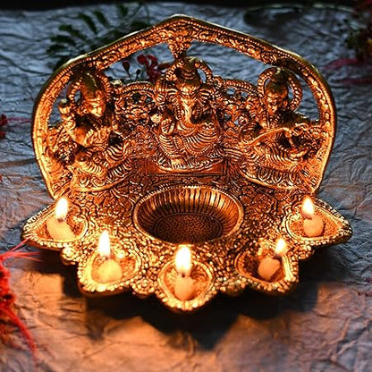 Metal Laxmi Ganesh Saraswati Idol Diya