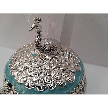 Enamel Peacock Sugar Pot / Candy Box / Dry Fruit Box With Lid - Blue