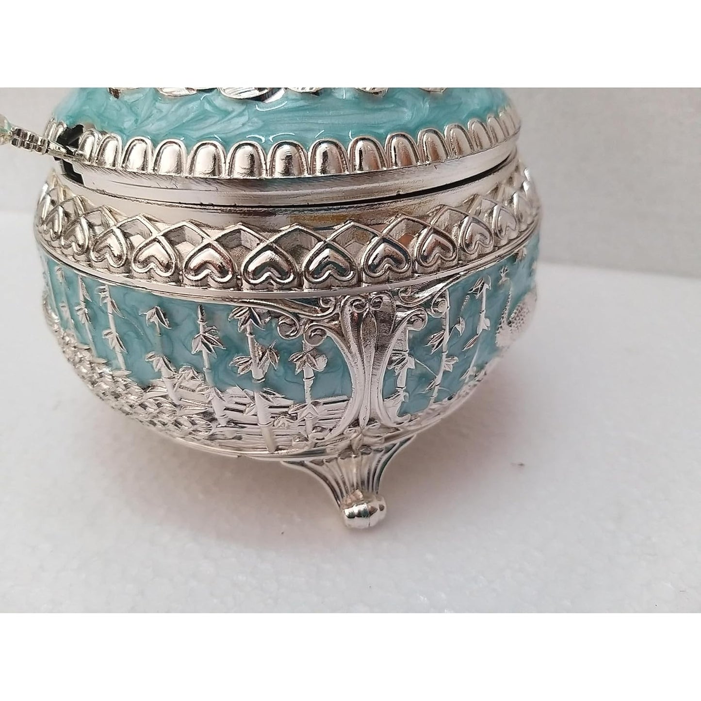 Enamel Peacock Sugar Pot / Candy Box / Dry Fruit Box With Lid - Blue