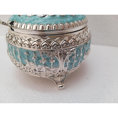 Enamel Peacock Sugar Pot / Candy Box / Dry Fruit Box With Lid - Blue