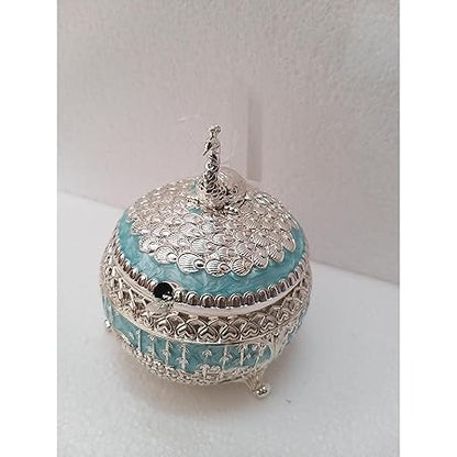 Enamel Peacock Sugar Pot / Candy Box / Dry Fruit Box With Lid - Blue