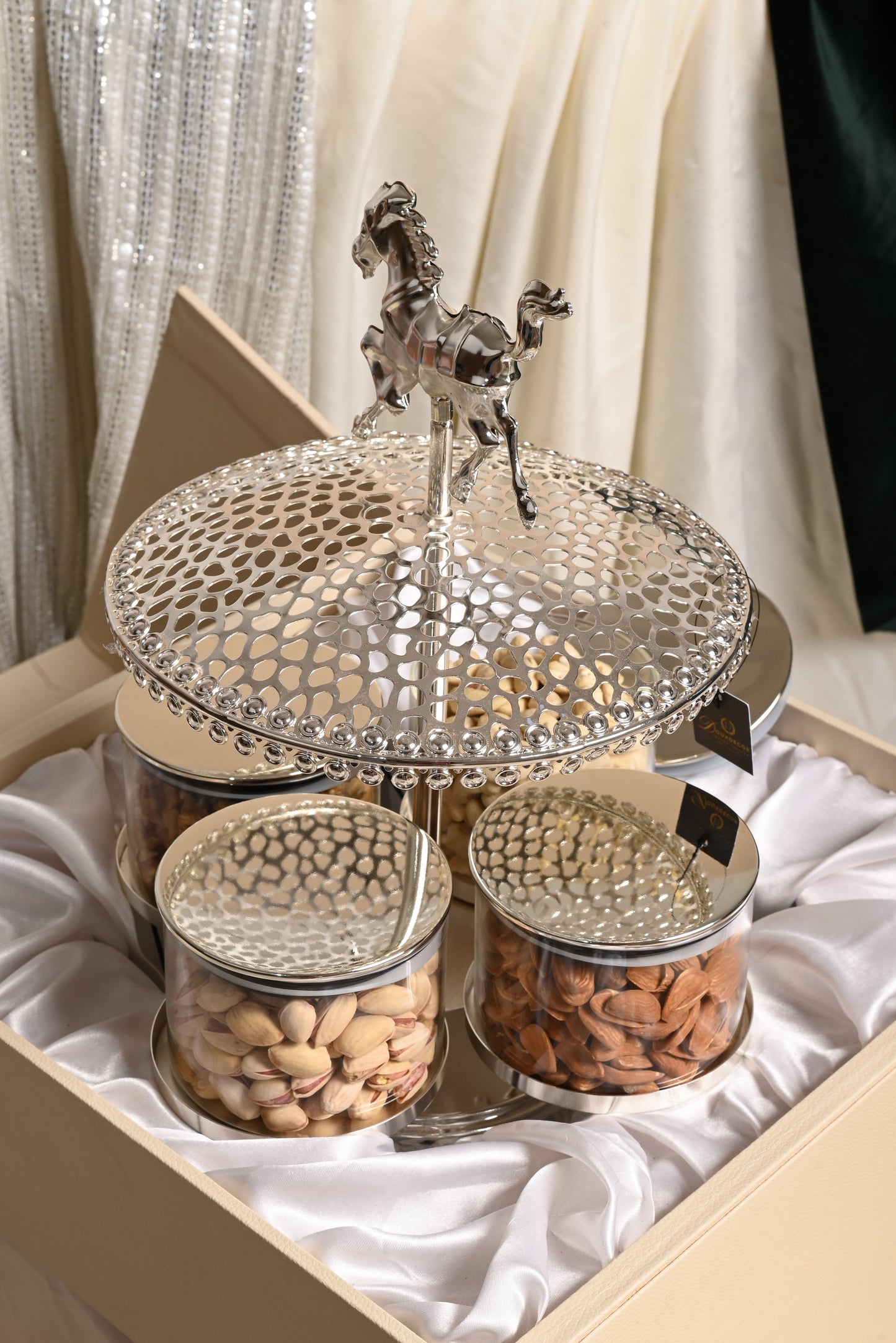 Revolving Silver Multi-Jar Serving Platter — Luxury Snack Tray