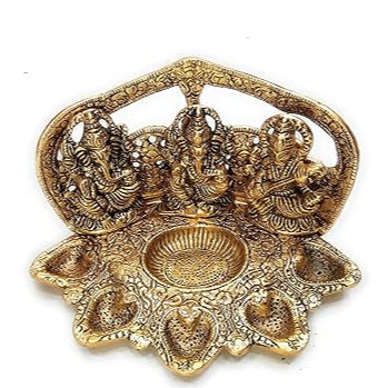 Metal Laxmi Ganesh Saraswati Idol Diya