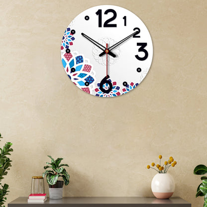 Colorful Floral Pattern Wooden Wall Clock