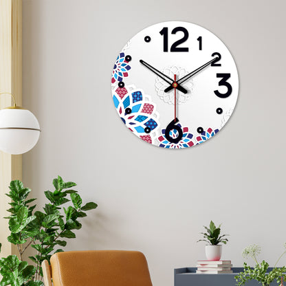Colorful Floral Pattern Wooden Wall Clock