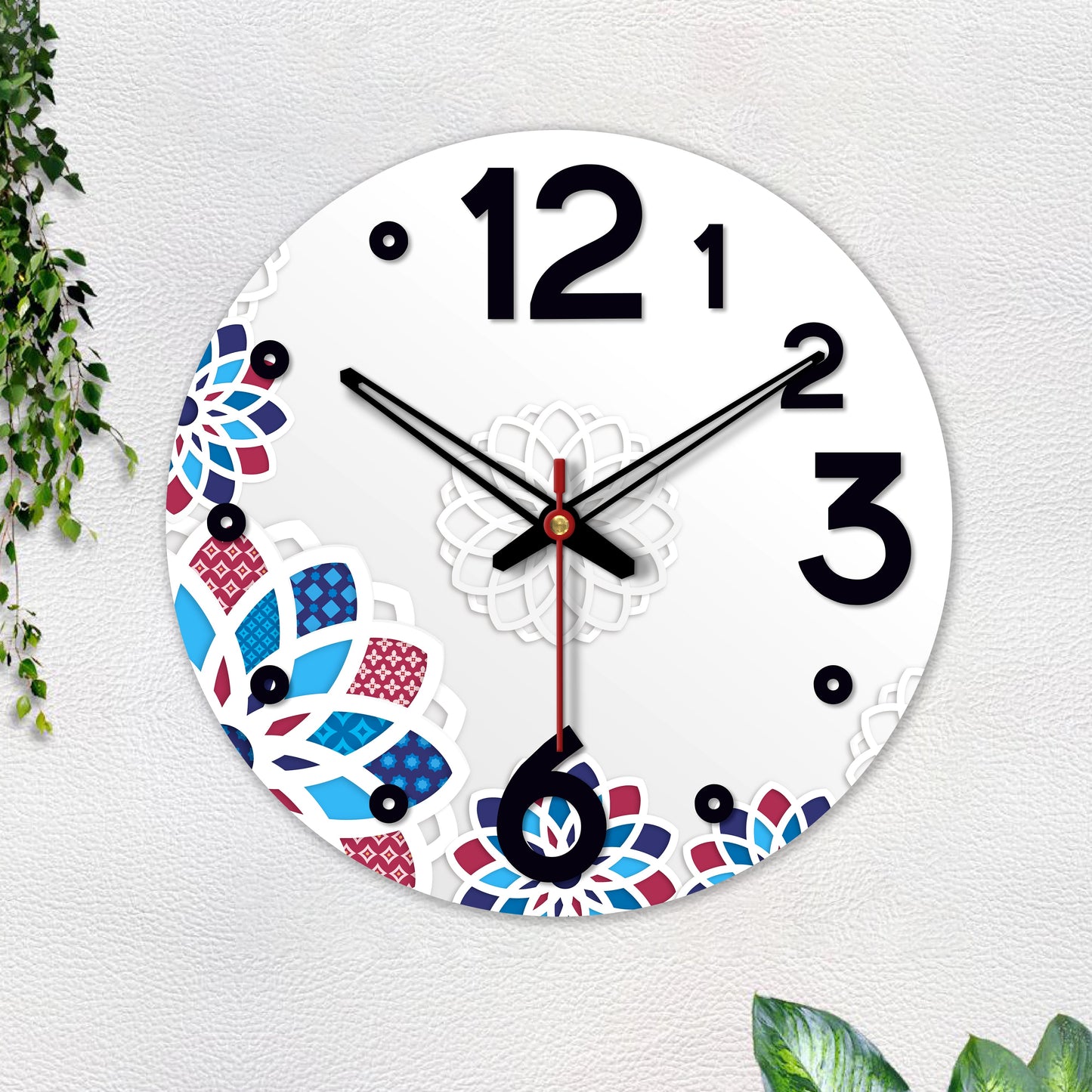 Colorful Floral Pattern Wooden Wall Clock