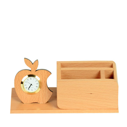 Wooden Pen Stand With Clock