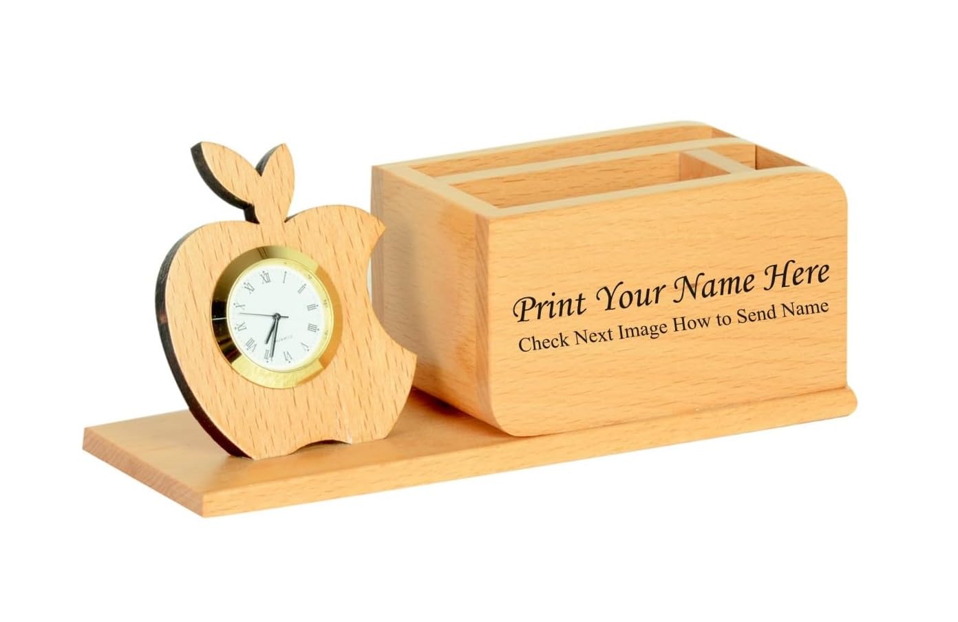 Wooden Pen Stand With Clock