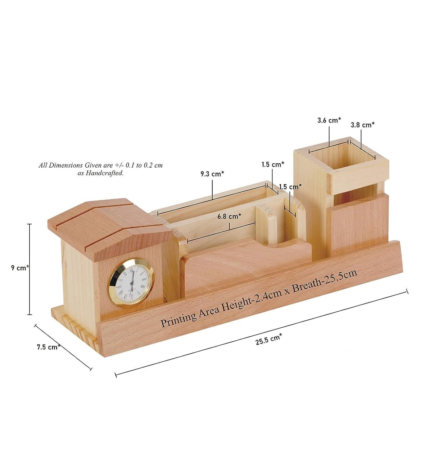 Wooden Desk Organizer with Clock, Card and Mobile Holder
