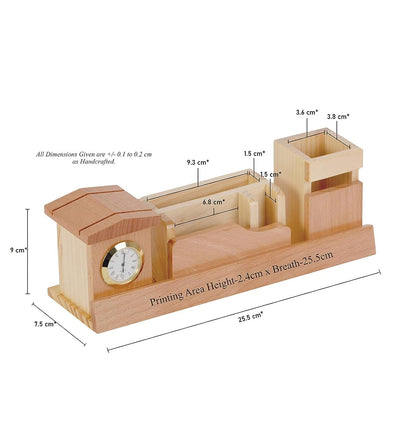 Wooden Desk Organizer with Clock, Card and Mobile Holder
