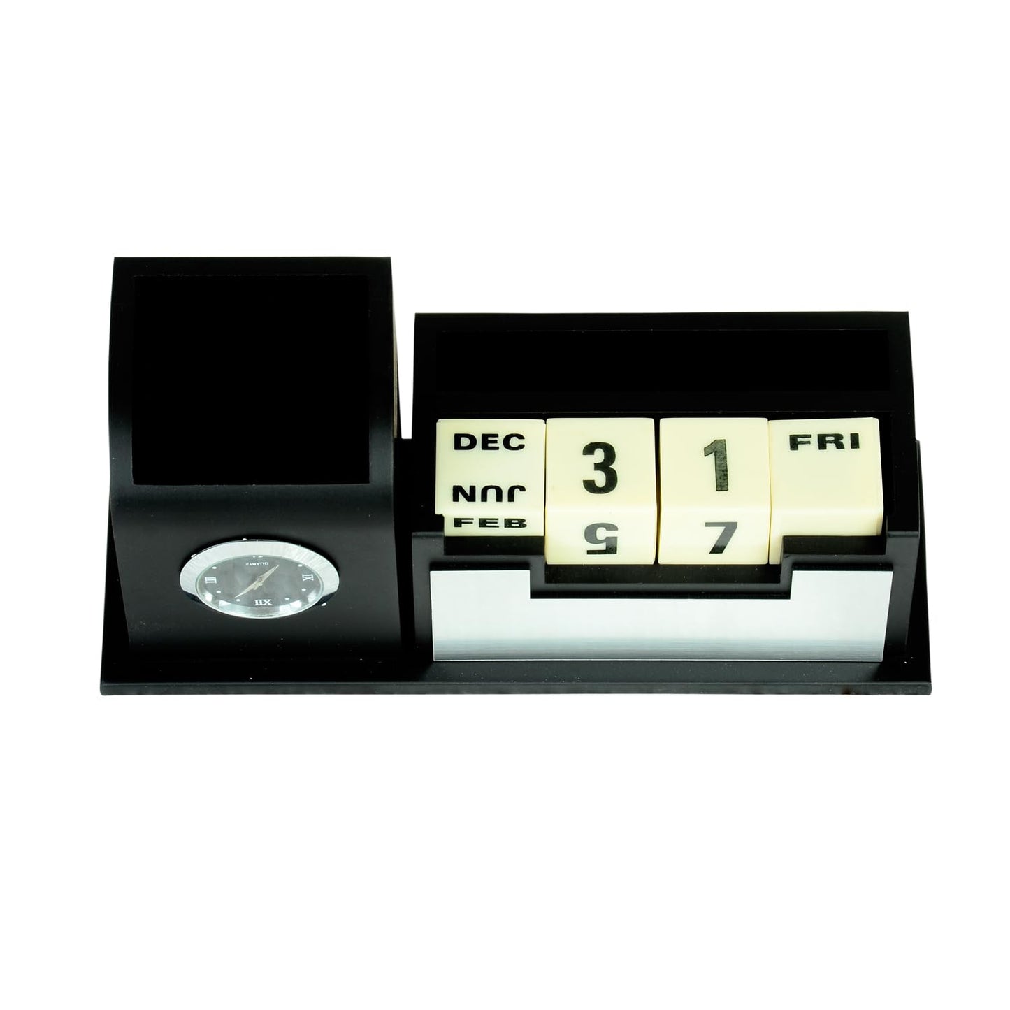 Wooden Pen Stand With Clock and Wooden Calendar