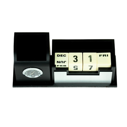 Wooden Pen Stand With Clock and Wooden Calendar