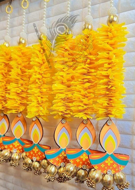Yellow Floral Diya Hanging – Festive Door/Wall Decor for Diwali & Home