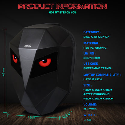 Hookaba Eye Rover Expandable LED Backpack – 31 L | Smart Display | IPX5 Water Resistant (With Power Bank)