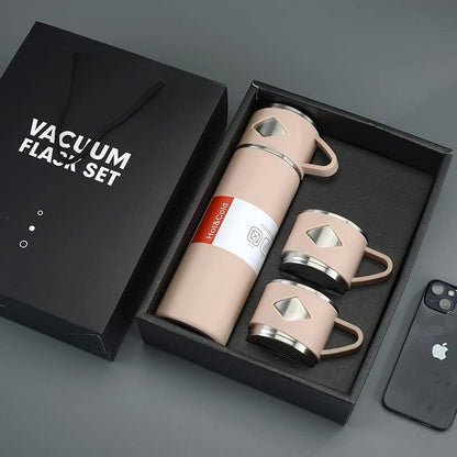 Double Wall Stainless Steel Vacuum Insulated Bottle with Two Cups - 500 ml