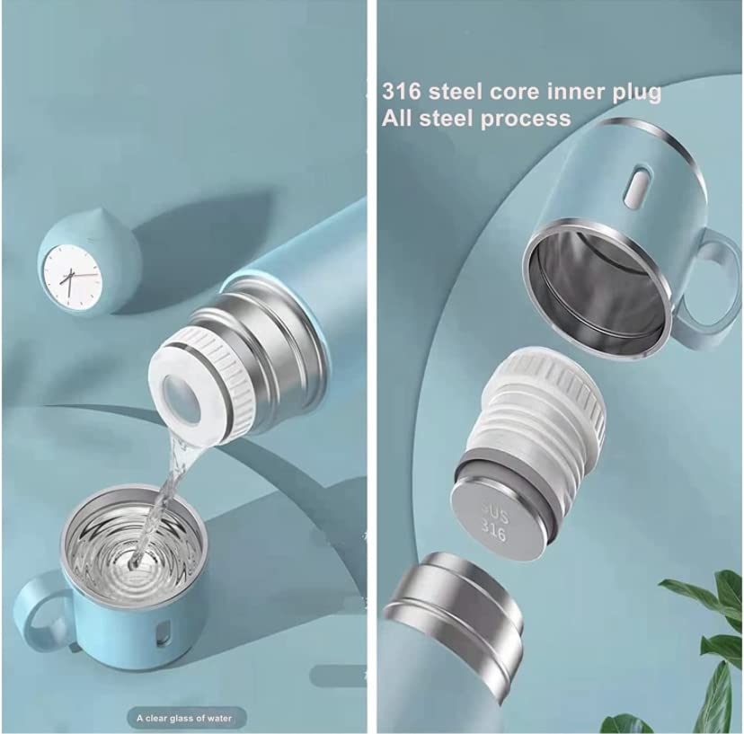 Double Wall Stainless Steel Vacuum Insulated Bottle with Two Cups - 500 ml