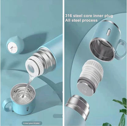 Double Wall Stainless Steel Vacuum Insulated Bottle with Two Cups - 500 ml
