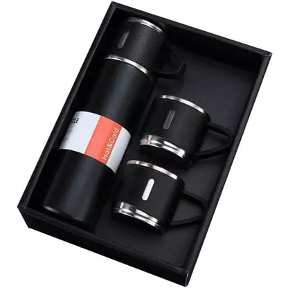 Double Wall Stainless Steel Vacuum Insulated Bottle with Two Cups - 500 ml