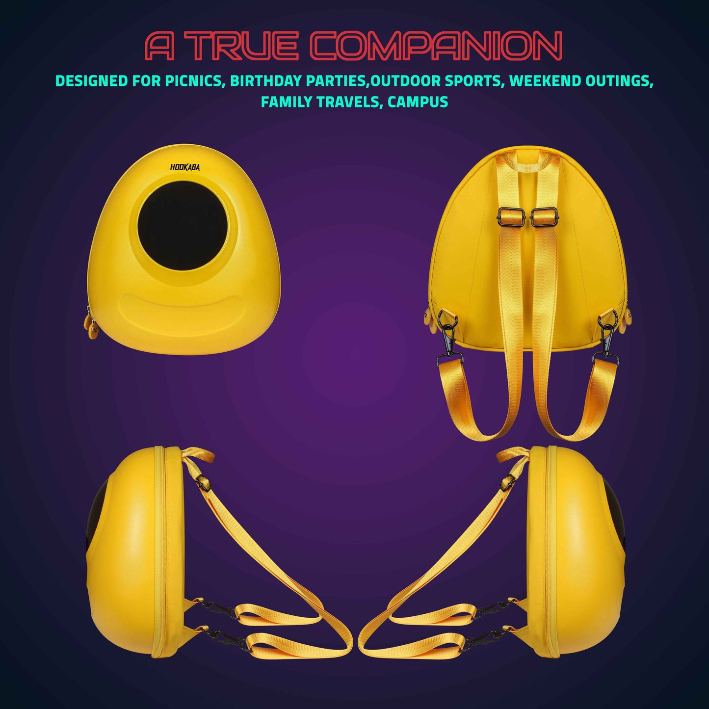 Hookaba GlowBuddy LED Kids Backpack (Yellow) | Kids Smart Bag with App-Controlled Light-Up Display (With Power Bank)