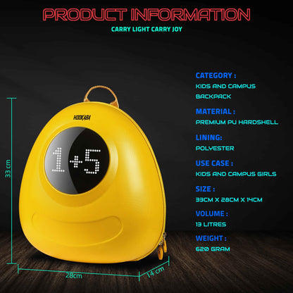 Hookaba GlowBuddy LED Kids Backpack (Yellow) | Kids Smart Bag with App-Controlled Light-Up Display (With Power Bank)