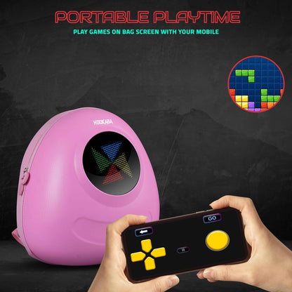 Hookaba GlowBuddy LED Kids Backpack (Pink) | Kids Smart Bag with App-Controlled Light-Up Display (With Power Bank)