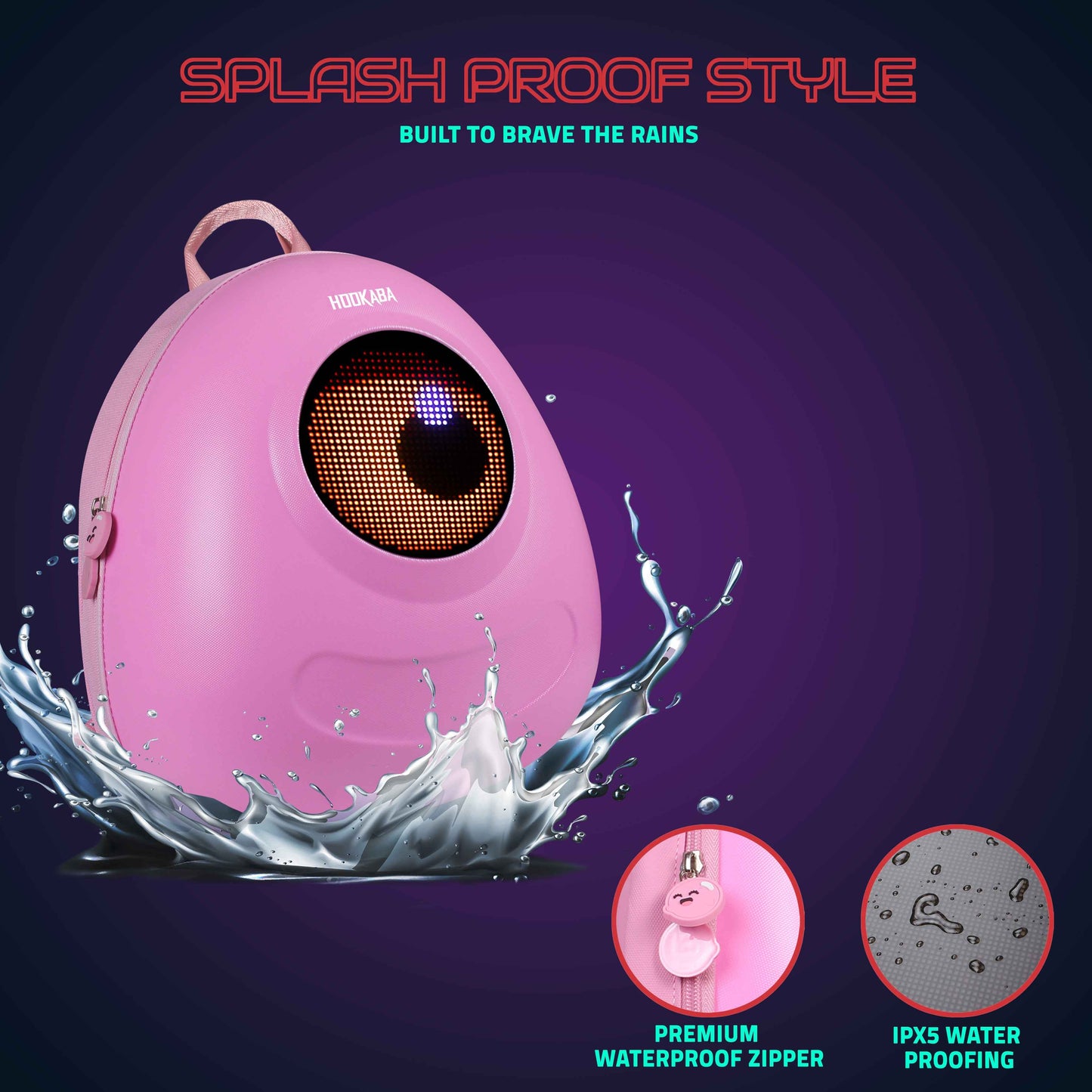 Hookaba GlowBuddy LED Kids Backpack (Pink) | Kids Smart Bag with App-Controlled Light-Up Display (With Power Bank)