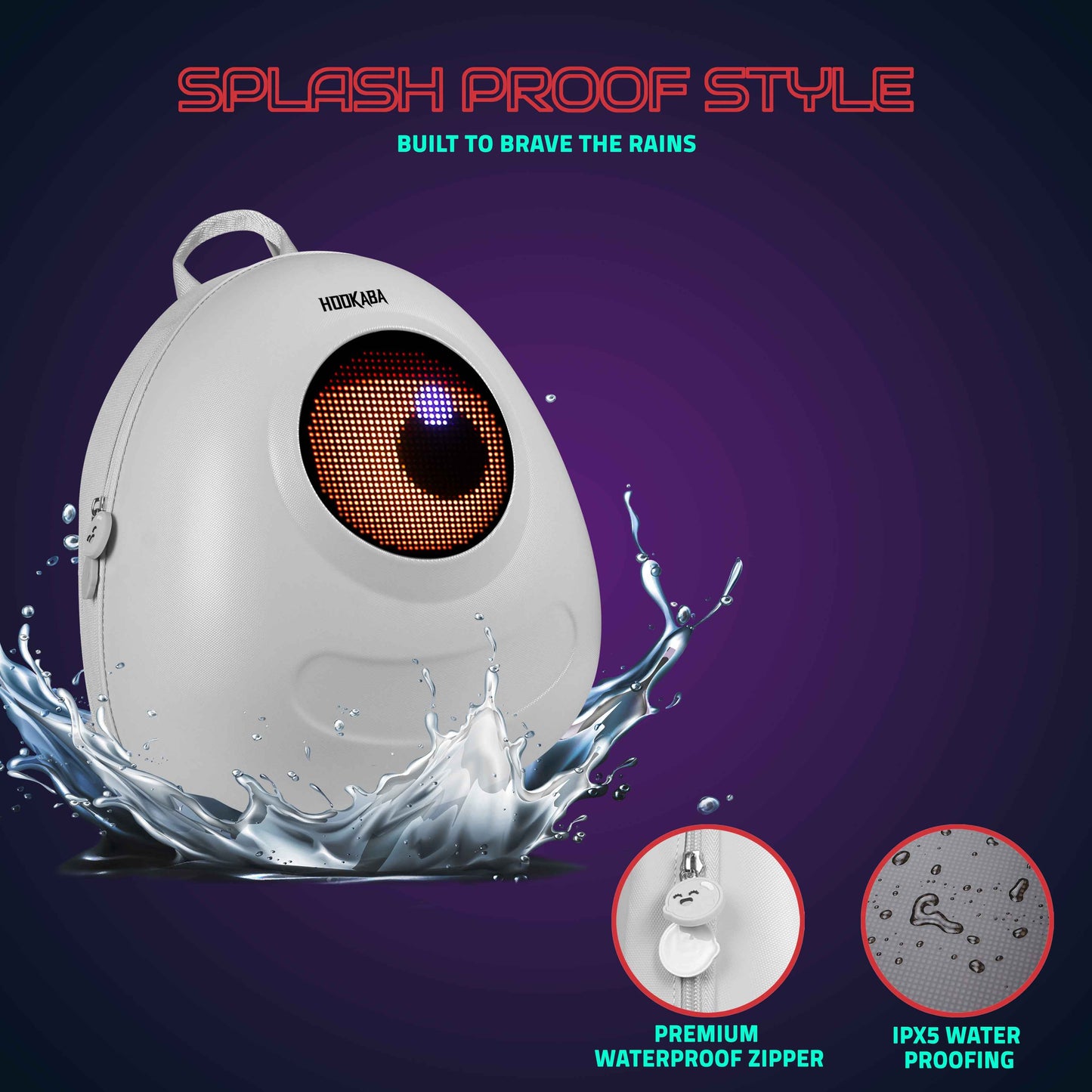 Hookaba GlowBuddy LED Kids Backpack (White) | Kids Smart Bag with App-Controlled Light-Up Display (With Power Bank)