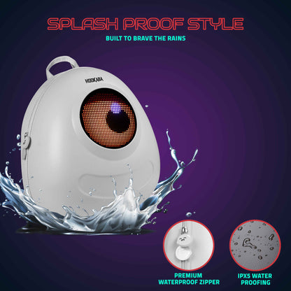 Hookaba GlowBuddy LED Kids Backpack (White) | Kids Smart Bag with App-Controlled Light-Up Display (With Power Bank)