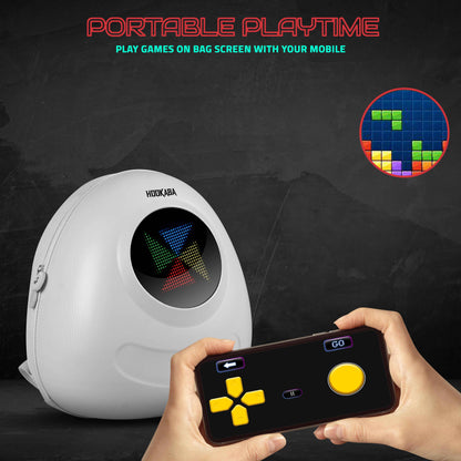 Hookaba GlowBuddy LED Kids Backpack (White) | Kids Smart Bag with App-Controlled Light-Up Display (With Power Bank)