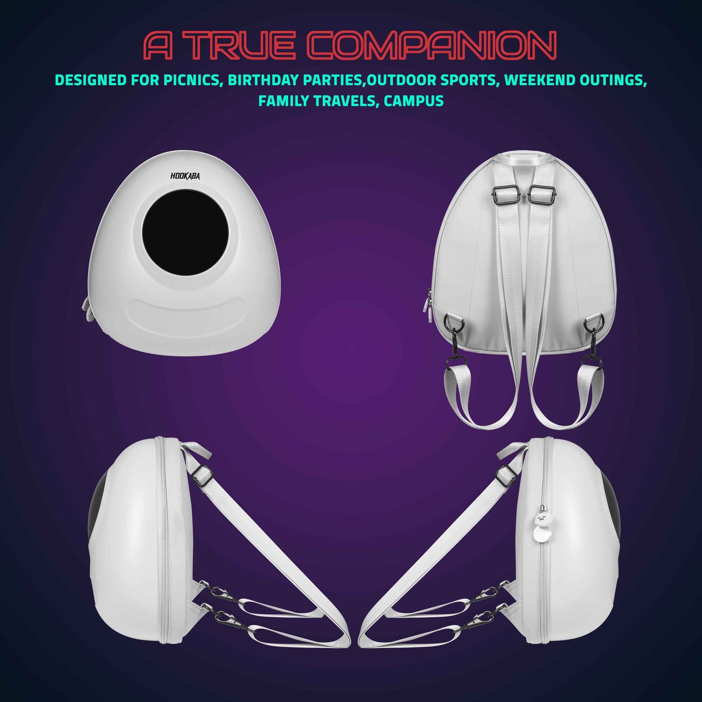 Hookaba GlowBuddy LED Kids Backpack (White) | Kids Smart Bag with App-Controlled Light-Up Display (With Power Bank)