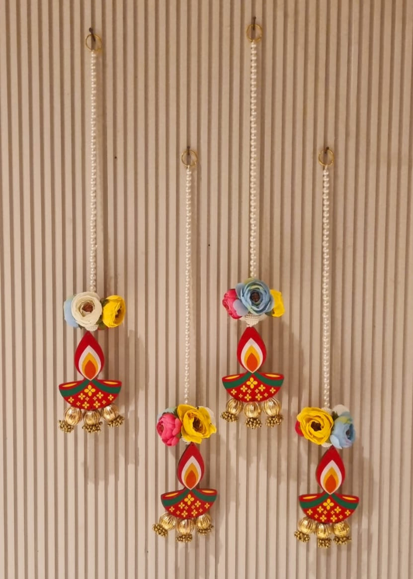 Colourful Hanging Diya Décor – Handcrafted Wall / Door Diya Hanging
