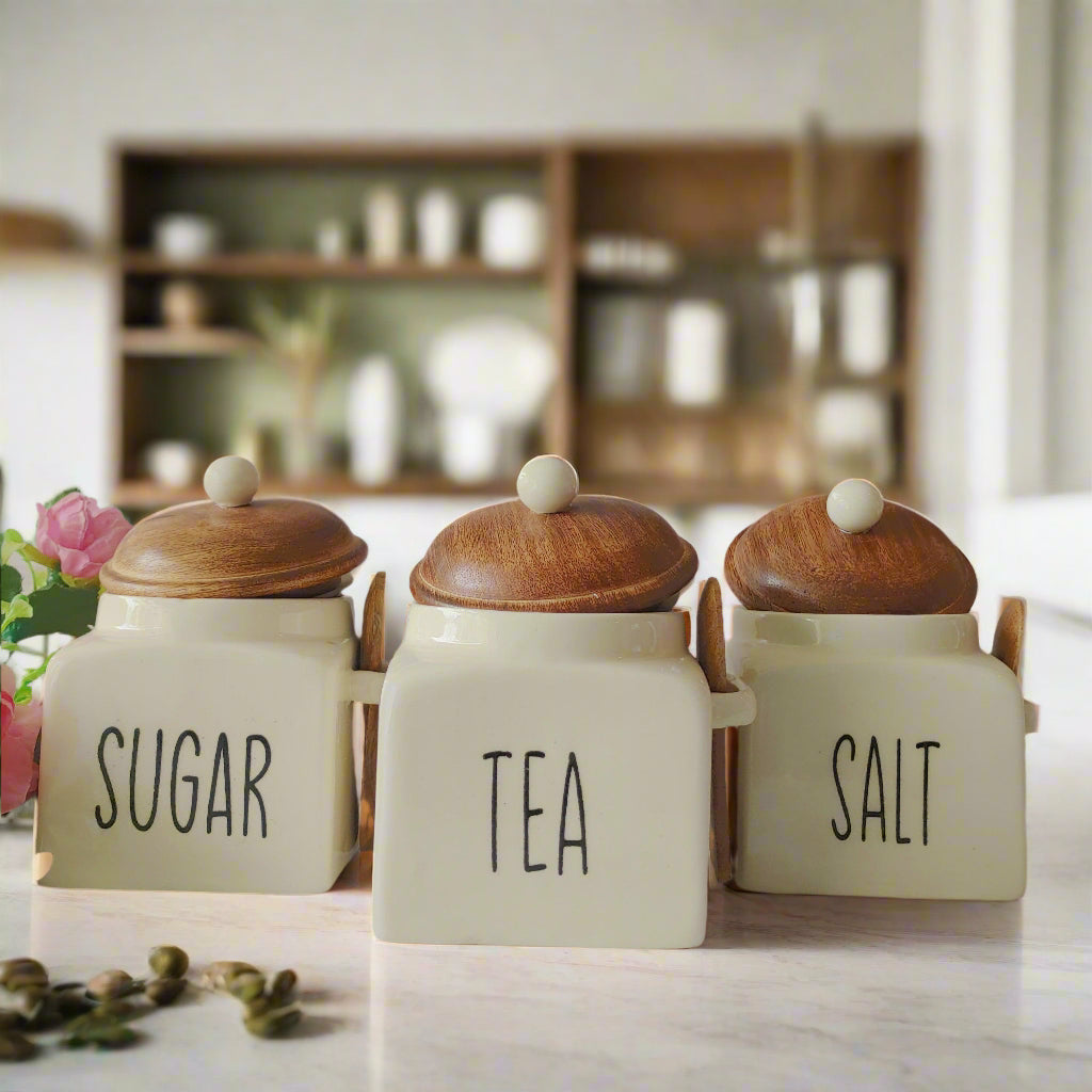Mesmerising Ivory Square Tea Sugar Salt Storage jars