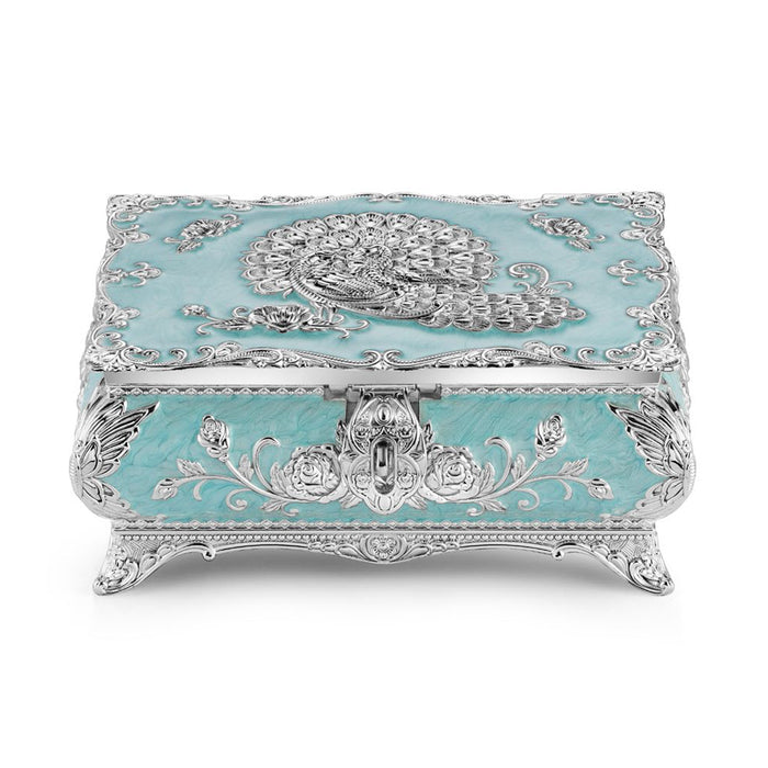 Peacock Enamel Jewelry Box (Large) - Sky Blue