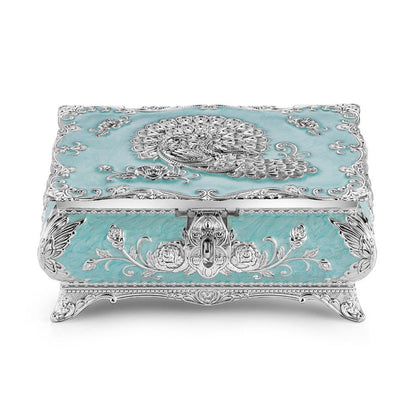 Peacock Enamel Jewelry Box (Large) - Sky Blue