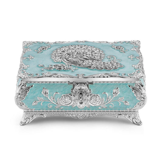 Peacock Enamel Jewelry Box (Large) - Sky Blue