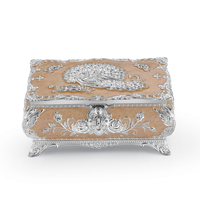 Peacock Enamel Jewelry Box (Large) - Peach