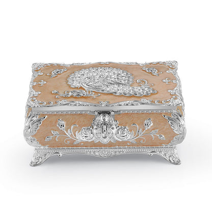 Peacock Enamel Jewelry Box (Large) - Peach