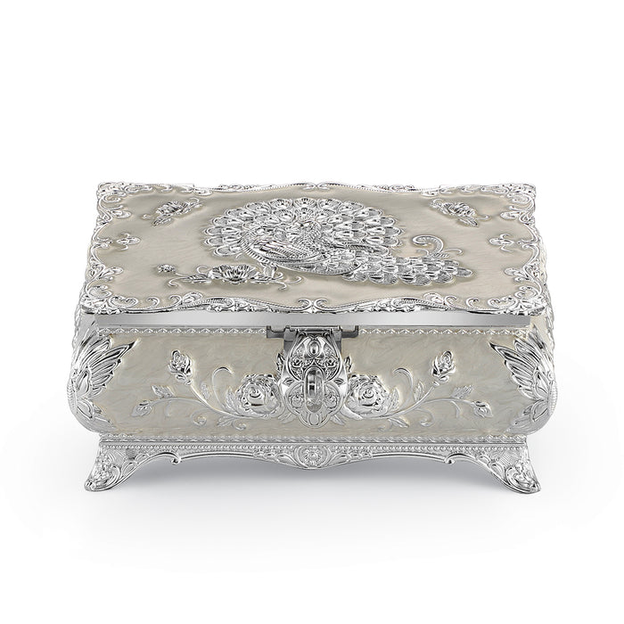 Peacock Enamel Jewelry Box (Large) - White