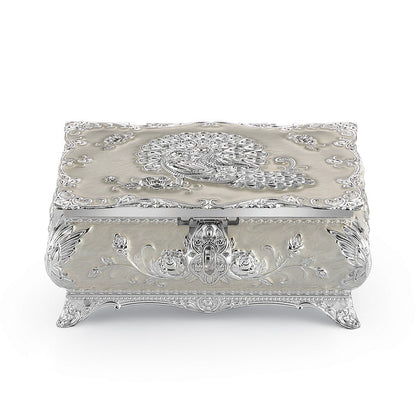 Peacock Enamel Jewelry Box (Large) - White