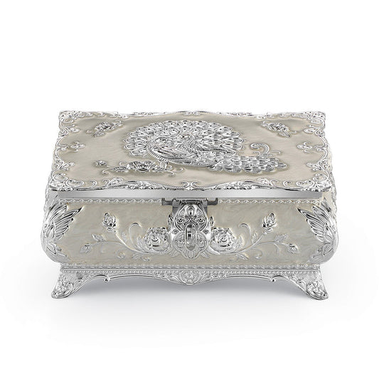 Peacock Enamel Jewelry Box (Large) - White