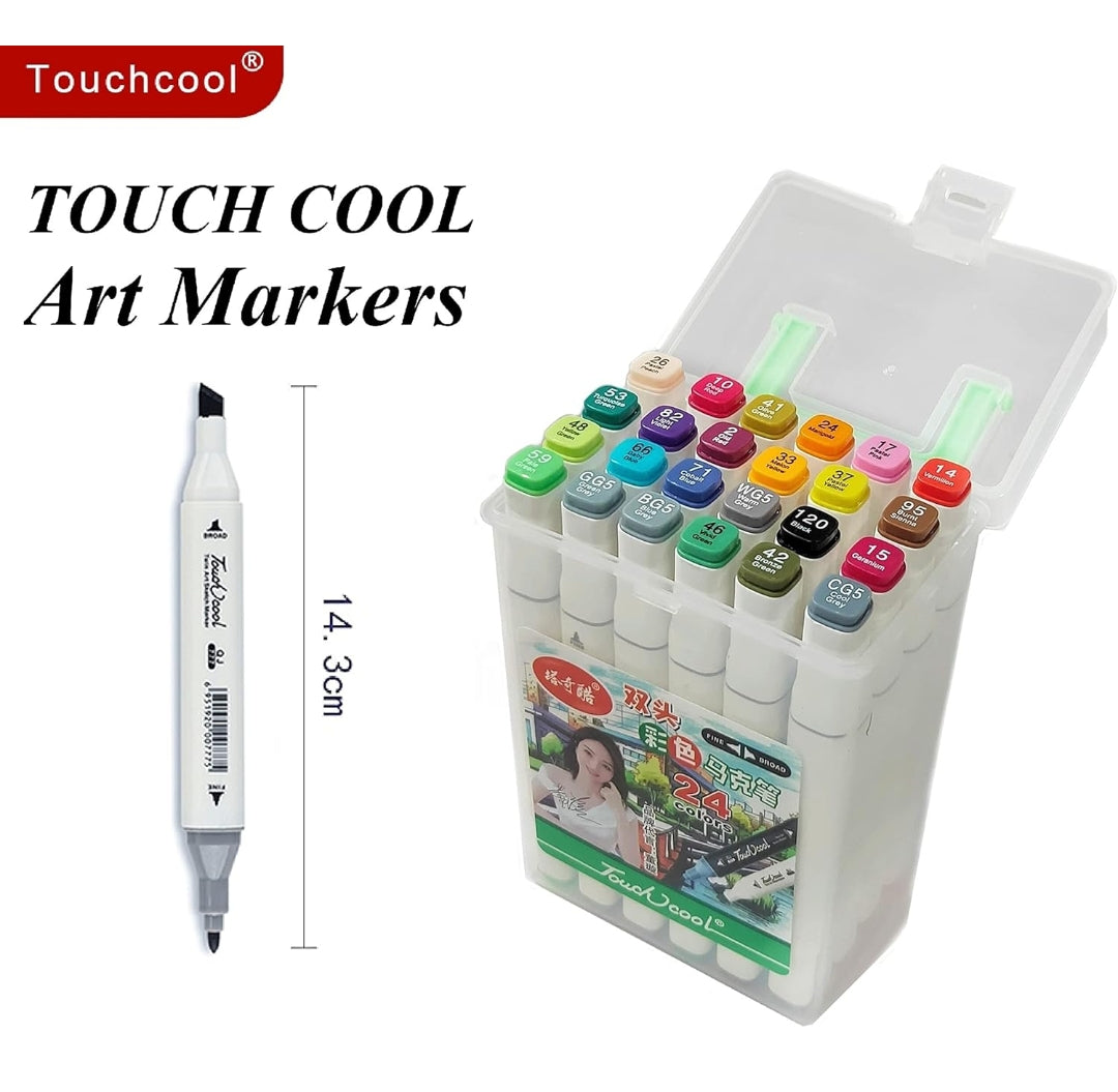 TOUCH COOL Dual Tip Colorful Alcohol Art Markers - 24 pcs
