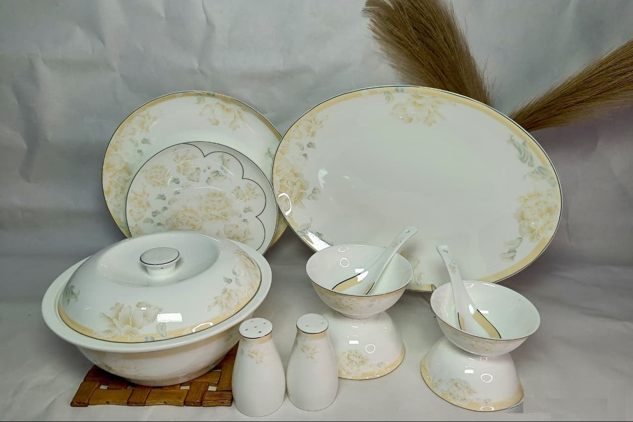 Opal Crest 37-Piece Vegan Porcelain Dinner Set – 6-Person Tableware Collection (Yellow)