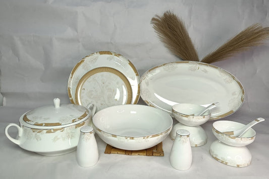 Opal Whisper 37-Piece Vegan Porcelain Dinner Set – Elegant Tableware for 6 Persons