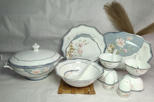 Opaline Crest 46-Piece Porcelain Dinner Set – Full Service Tableware for 6 Persons