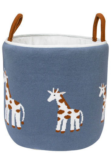 Knitted Storage Basket With Giraffe pattern (Blue)
