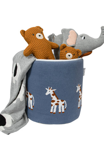 Knitted Storage Basket With Giraffe pattern (Blue)