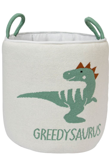 Knitted Storage Basket With Dinosaur pattern