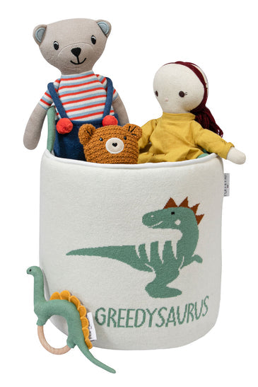 Knitted Storage Basket With Dinosaur pattern