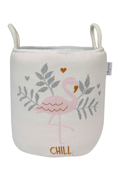 Knitted Storage Basket With Flamingo pattern (Ivory)
